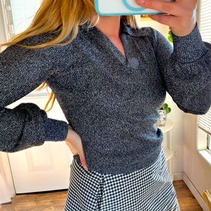 🔥Unique Y2K 90s Metallic Polo Ballon Sleeve Vintage Sweater